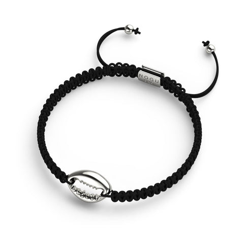 Schwarzes Makramee-Armband aus Kauri-Muschel | 925er Sterlingsilber